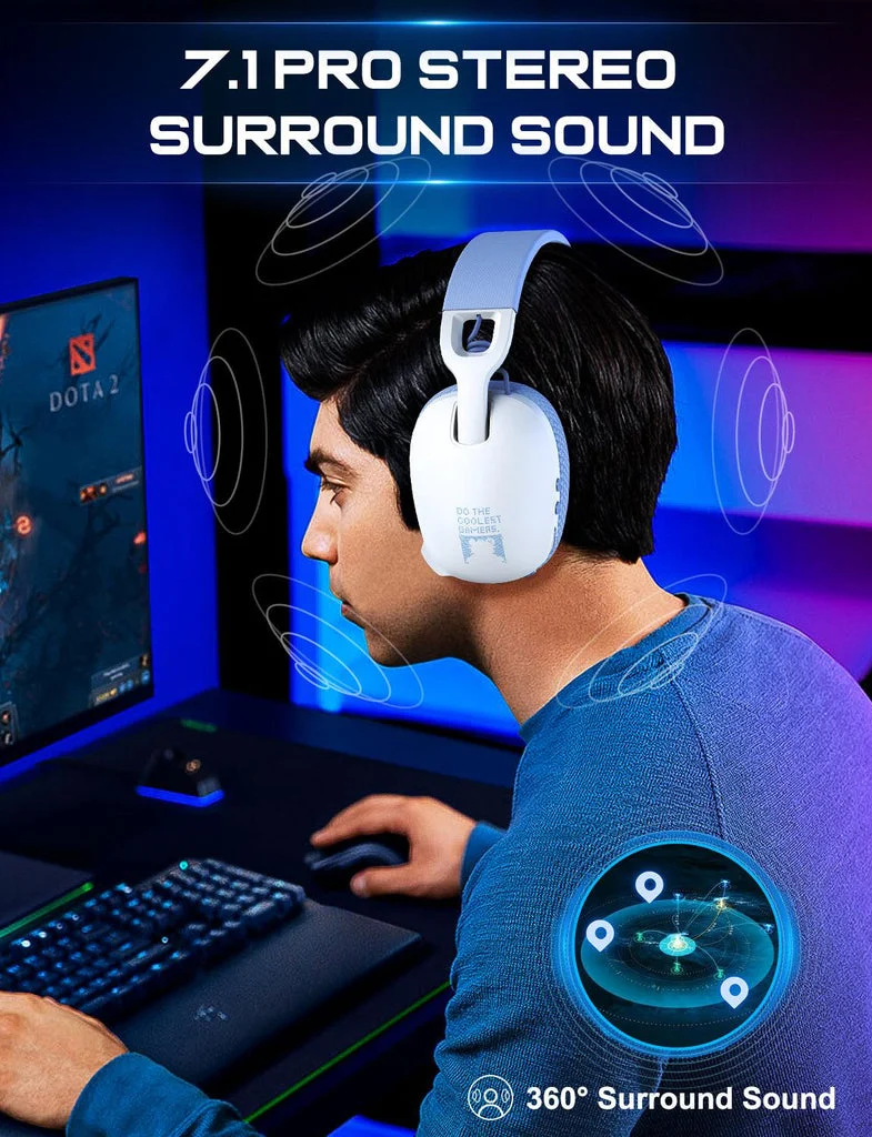 Onikuma B2 Tri-Mode Noise Cancellation Microphone Multi-Platform Gaming Headset (Black, White/Blue)