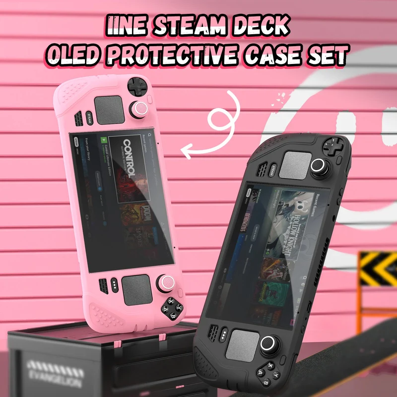 IINE Protective Case Set for Steam Deck OLED (Pink, Black)