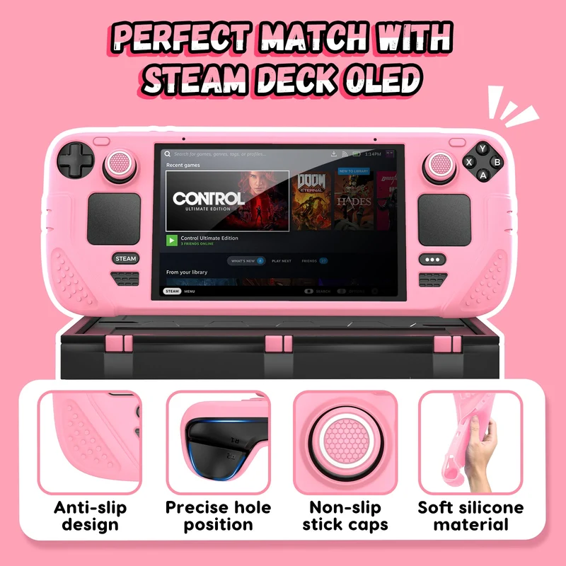 IINE Protective Case Set for Steam Deck OLED (Pink, Black)