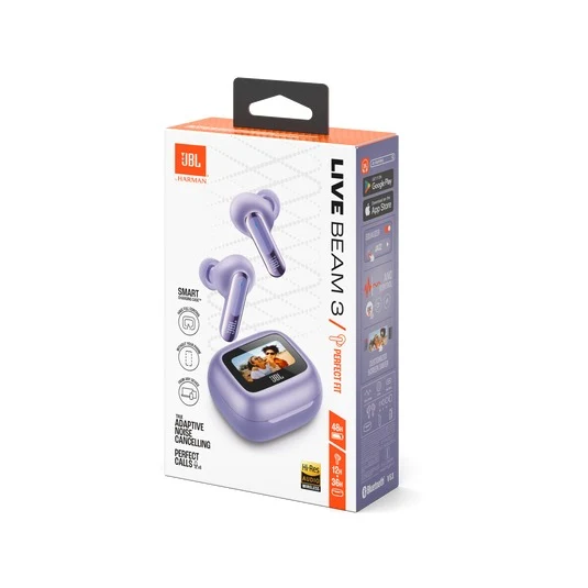 JBL Live Beam 3 True Wireless Noise Cancelling Closed-Stick Earbuds (Black, Silver, Purple, Blue)