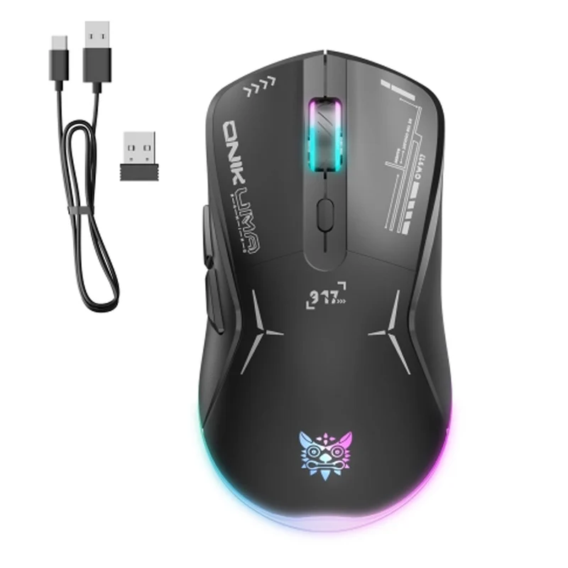 Onikuma CW917 RGB Dual-Mode Gaming Mouse (Black, White)