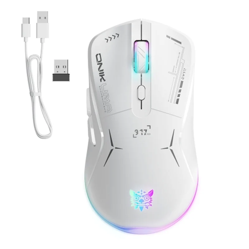 Onikuma CW917 RGB Dual-Mode Gaming Mouse (Black, White)