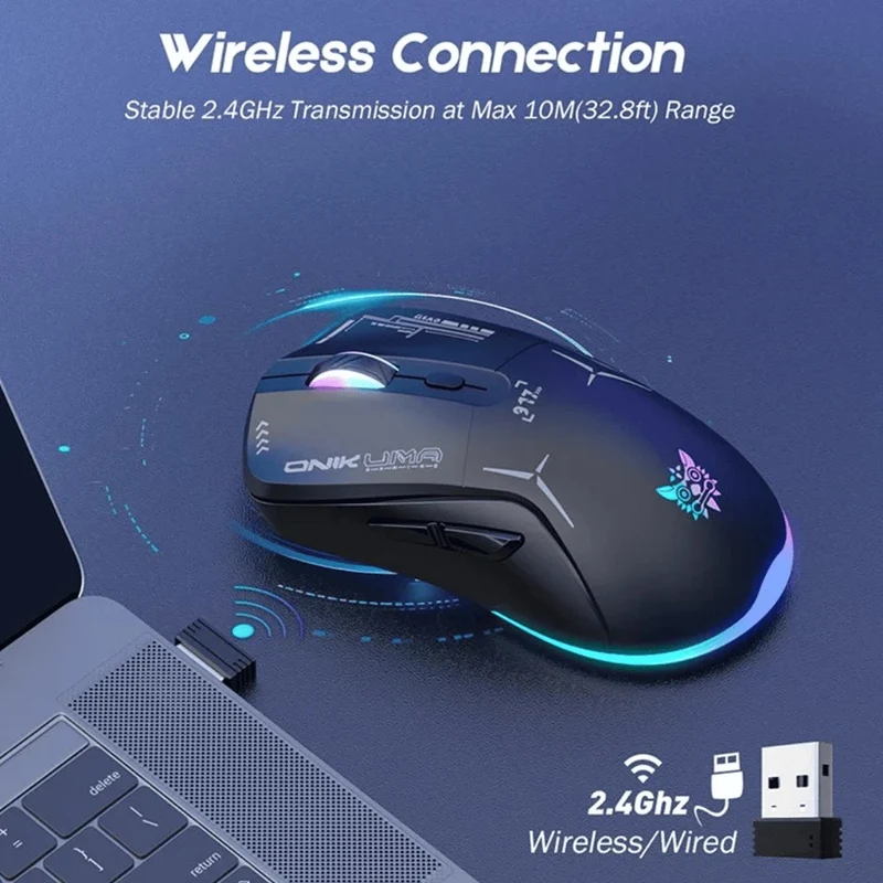 Onikuma CW917 RGB Dual-Mode Gaming Mouse (Black, White)