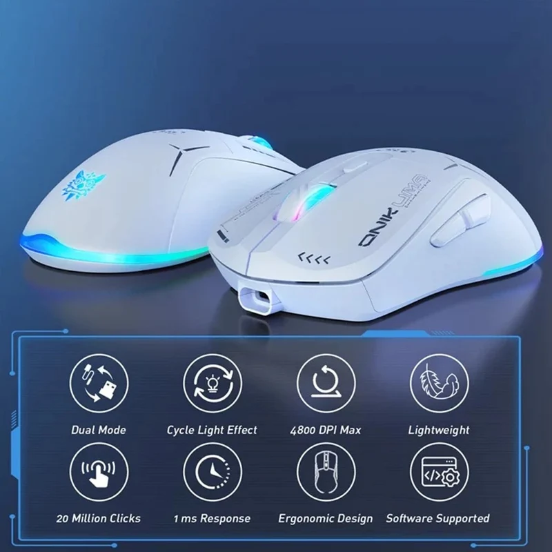 Onikuma CW917 RGB Dual-Mode Gaming Mouse (Black, White)
