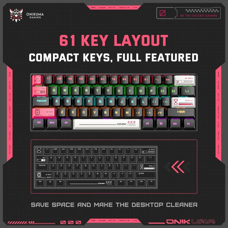 Onikuma G55 61-Keys RGB Wired Mechanical Gaming Keyboard Black (Tea Axis Switch)