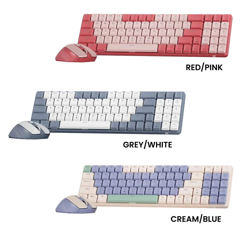 Redragon BS-8772 2.4G Wireless Mechanical Keyboard & Mouse Combo (Red/Pink, Grey/White, Cream/Blue)