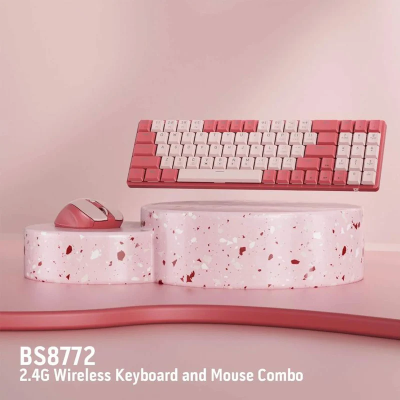 Redragon BS-8772 2.4G Wireless Mechanical Keyboard & Mouse Combo (Red/Pink, Grey/White, Cream/Blue)