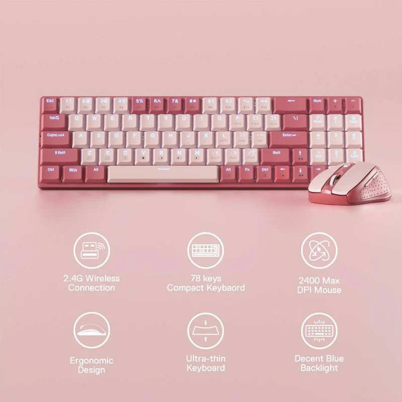 Redragon BS-8772 2.4G Wireless Mechanical Keyboard & Mouse Combo (Red/Pink, Grey/White, Cream/Blue)