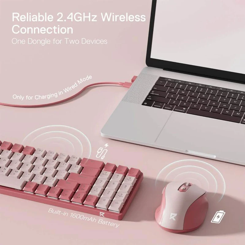 Redragon BS-8772 2.4G Wireless Mechanical Keyboard & Mouse Combo (Red/Pink, Grey/White, Cream/Blue)