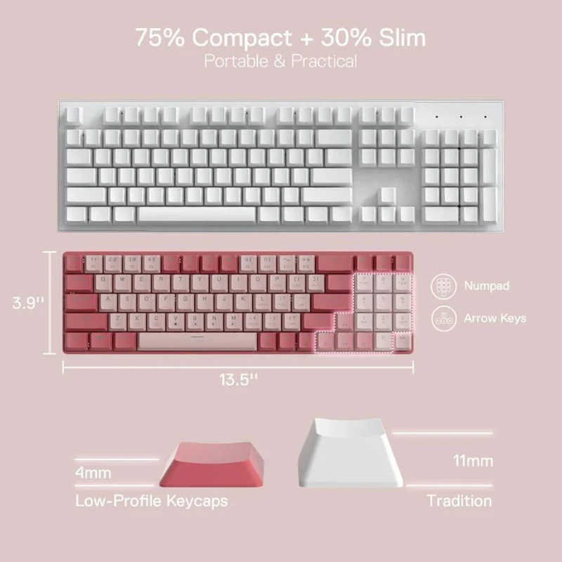 Redragon BS-8772 2.4G Wireless Mechanical Keyboard & Mouse Combo (Red/Pink, Grey/White, Cream/Blue)