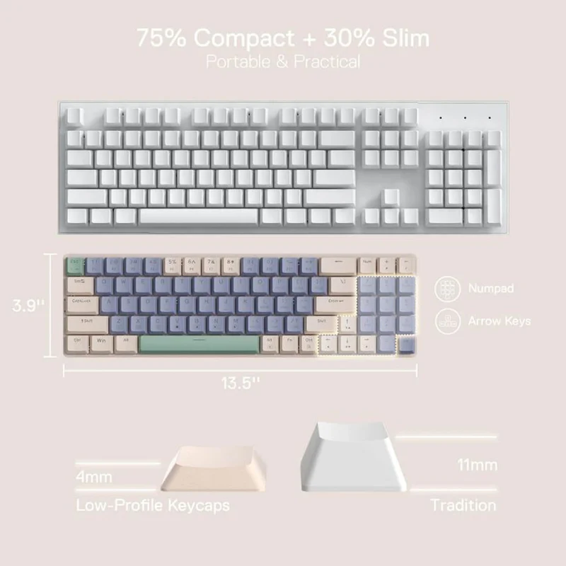Redragon BS-8772 2.4G Wireless Mechanical Keyboard & Mouse Combo (Red/Pink, Grey/White, Cream/Blue)