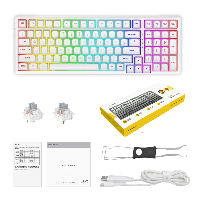 E-Yooso Z-99 RGB 99-Keys Wired Mechanical Keyboard White (Silverwood Switch)
