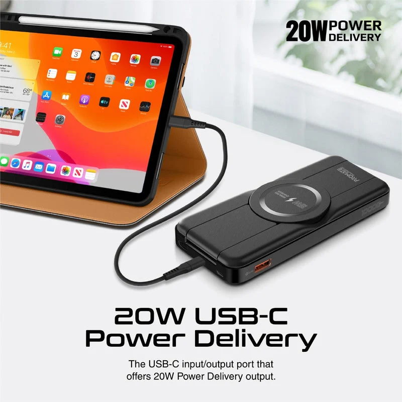 Promate PowerPack-Fold 10000mAH 20W Magsafe Compatible 5-in-1 Foldable 15W Wireless Charging Power Bank