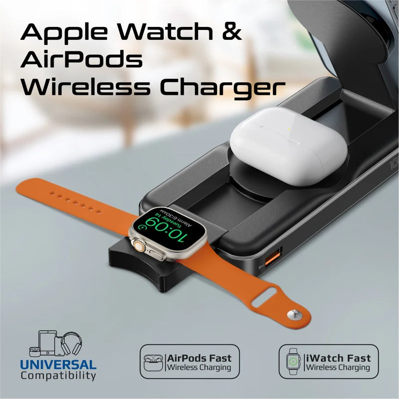 Promate PowerPack-Fold 10000mAH 20W Magsafe Compatible 5-in-1 Foldable 15W Wireless Charging Power Bank
