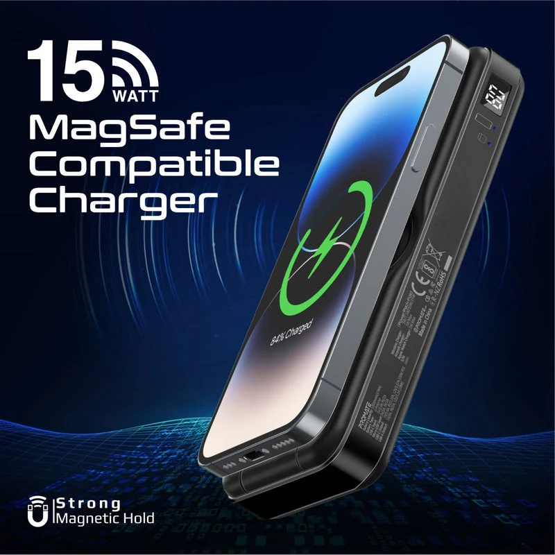Promate PowerPack-Fold 10000mAH 20W Magsafe Compatible 5-in-1 Foldable 15W Wireless Charging Power Bank