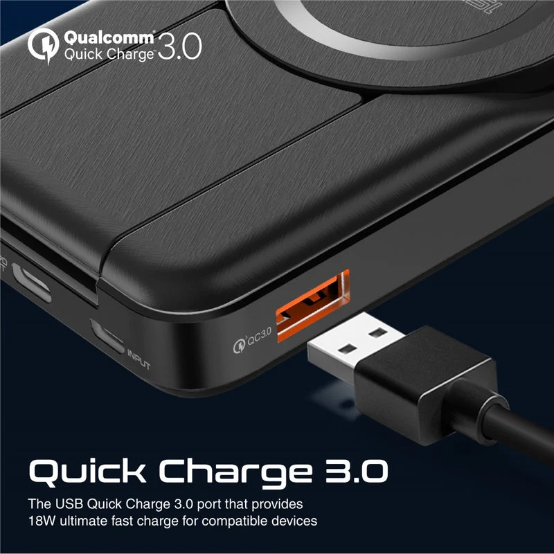 Promate PowerPack-Fold 10000mAH 20W Magsafe Compatible 5-in-1 Foldable 15W Wireless Charging Power Bank