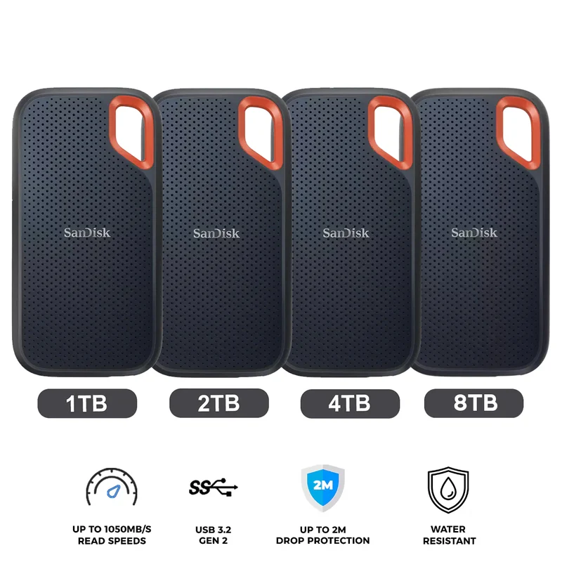 Sandisk Extreme USB-C USB 3.2 Gen 2 Up To 1050MB/S Portable SSD V2 (Black) (1TB, 2TB, 4TB, 8TB)
