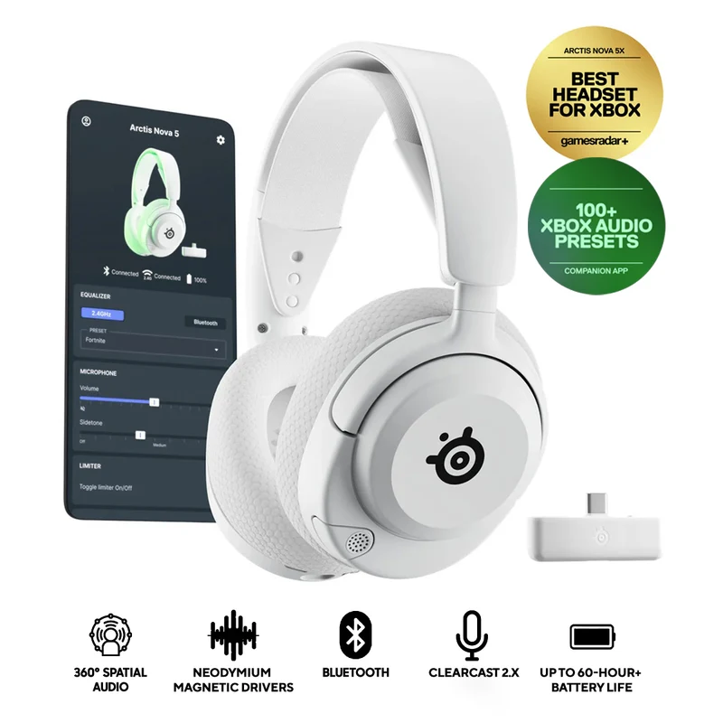 SteelSeries Arctis Nova 5X Wireless Headset for Xbox/PC/PlayStation/N-Switch/Mobile (White) (61677)