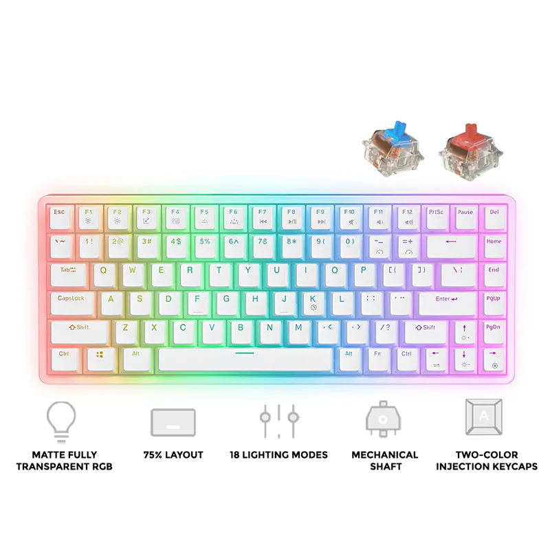 Onikuma G30 84-Key RGB Mechanical Keyboard (White) (Red Axis Switch, Cyan Axis Switch)