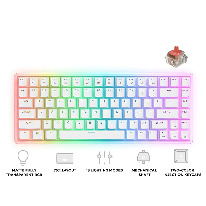 Onikuma G30 84-Key RGB Mechanical Keyboard (White) (Red Axis Switch, Cyan Axis Switch)