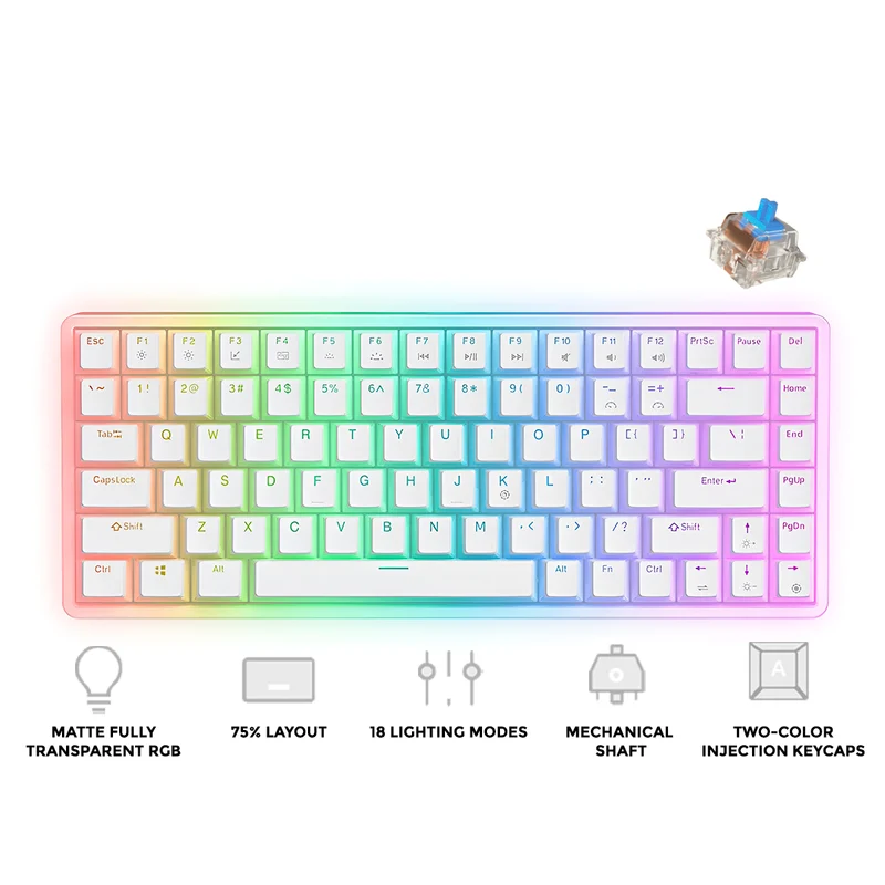 Onikuma G30 84-Key RGB Mechanical Keyboard (White) (Red Axis Switch, Cyan Axis Switch)