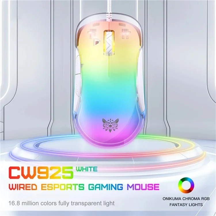 Onikuma CW925 RGB Wired eSports Gaming Mouse (White, Pink, Black)