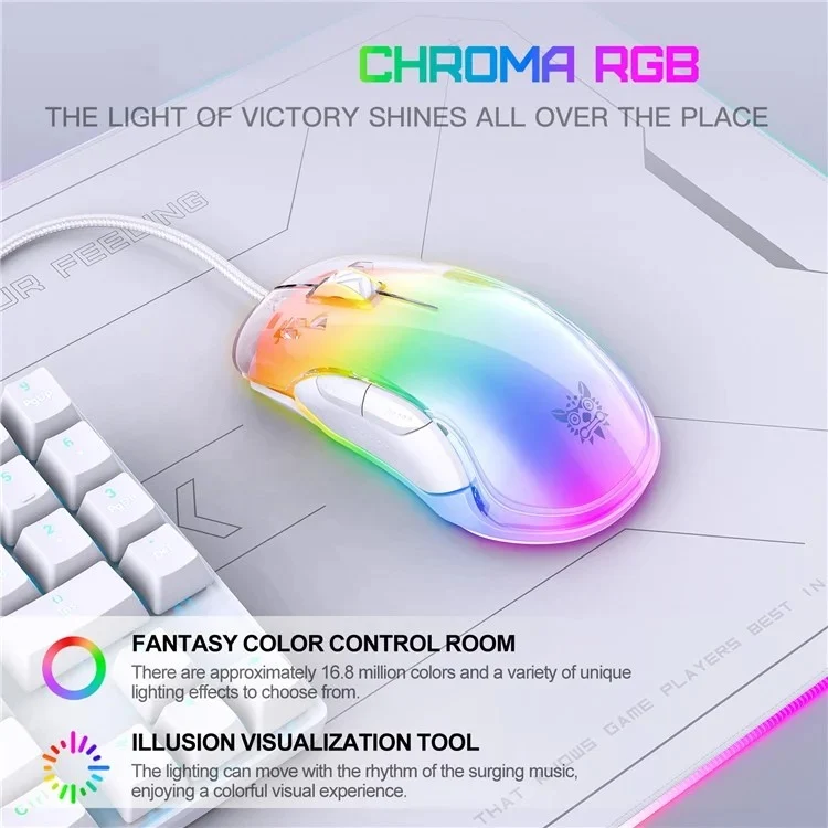 Onikuma CW925 RGB Wired eSports Gaming Mouse (White, Pink, Black)