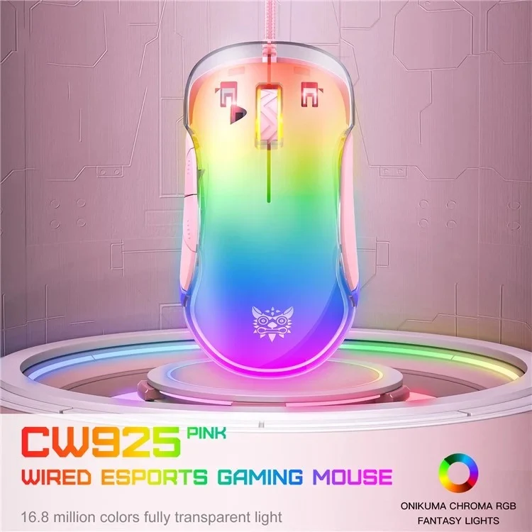 Onikuma CW925 RGB Wired eSports Gaming Mouse (White, Pink, Black)