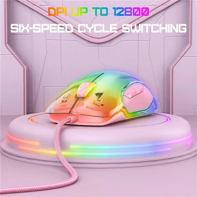 Onikuma CW925 RGB Wired eSports Gaming Mouse (White, Pink, Black)