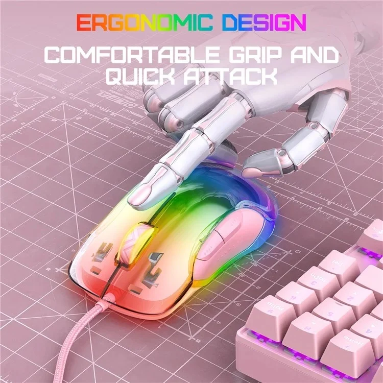 Onikuma CW925 RGB Wired eSports Gaming Mouse (White, Pink, Black)