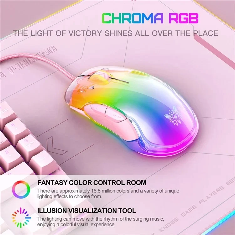 Onikuma CW925 RGB Wired eSports Gaming Mouse (White, Pink, Black)