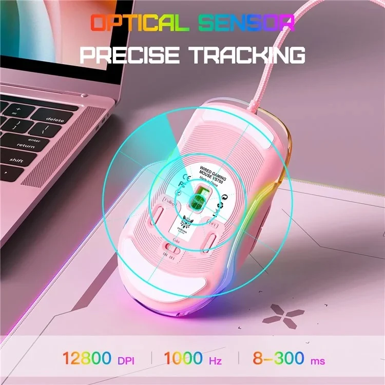 Onikuma CW925 RGB Wired eSports Gaming Mouse (White, Pink, Black)