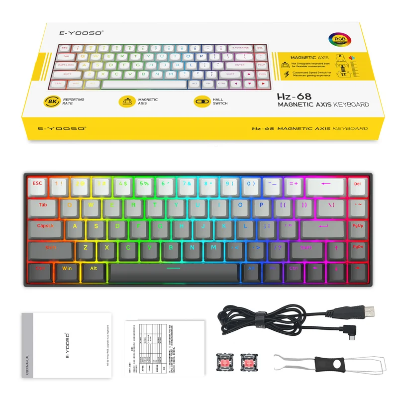 E-Yooso HZ-68 RGB 68-Keys Hot-Swappable Mechanical Keyboard Gradient Grey (Magnetic Switch)