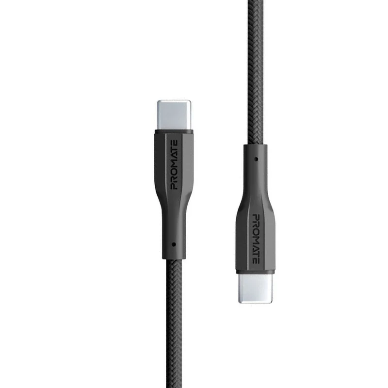 Promate Xcord-CC 60Watts Power Delivery High Tensile Strength Data & Charge Usb-C Ultra Flexible Cable (Black)