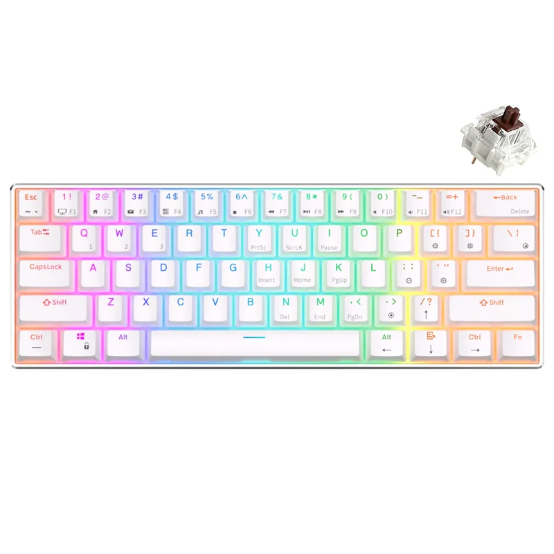 Royal Kludge RK61 Pro Tri-Mode RGB 61 Keys Hot Swappable Mechanical Keyboard Silver/White (Brown Switch)