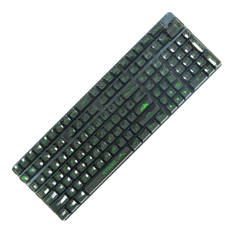 Royal Kludge CBSA-12 132 Keys Plastic Transparent Profile Keycaps Fullset - Green Letter (Transparent Black)