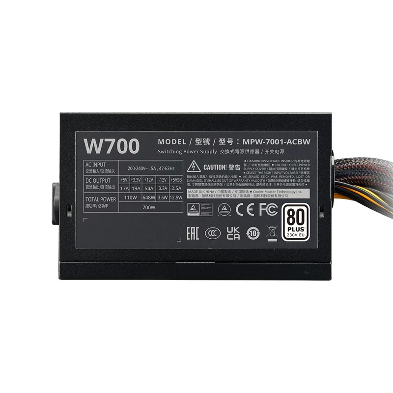 Cooler Master Elite NEX W700 230V 700W 80+ ATX Non Modular Power Supply (MPW-7001-ACBW-B)