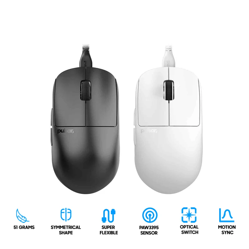 Pulsar X2H Symmetrical Ultralight Wired Gaming Mouse Size 2 (Black (PX2H21D), White (PX2H22D))