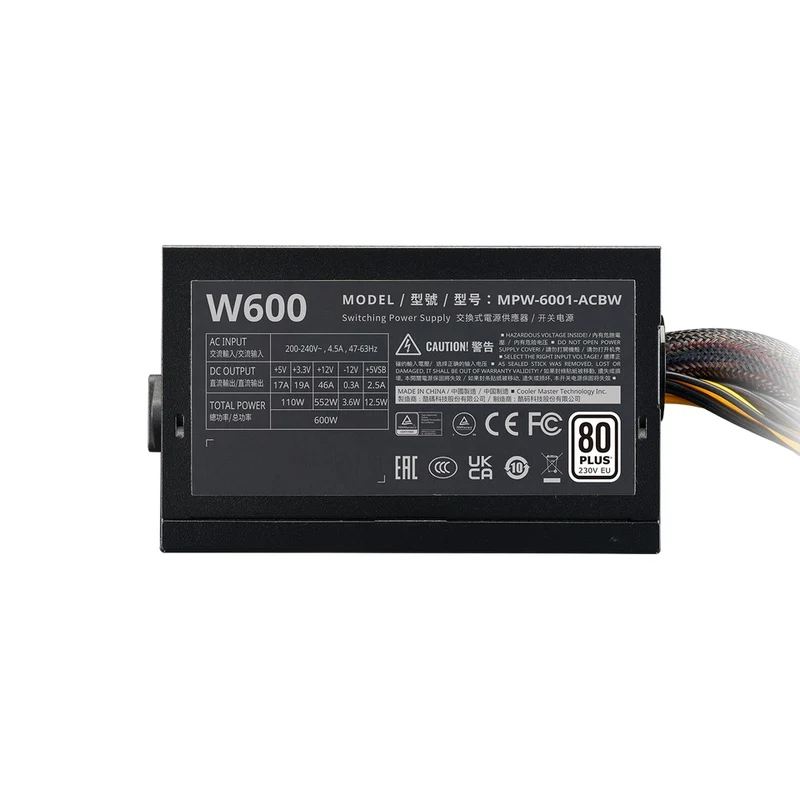 Cooler Master Elite NEX W600 230V 600W 80+ ATX Non Modular Power Supply (MPW-6001-ACBW-B)