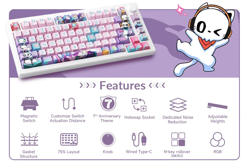 Akko 7th Anniversary MOD 007B HE PC Tri-Mode RGB Mechanical Keyboard (Akko Cream Yellow Magnetic Switch)