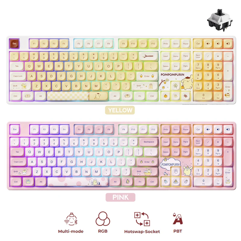Akko Pompompurin 5108B Plus Multi-Mode RGB Hot-Swappable Mechanical Keyboard (Akko V3 Piano Pro Switch) (Yellow, Pink)