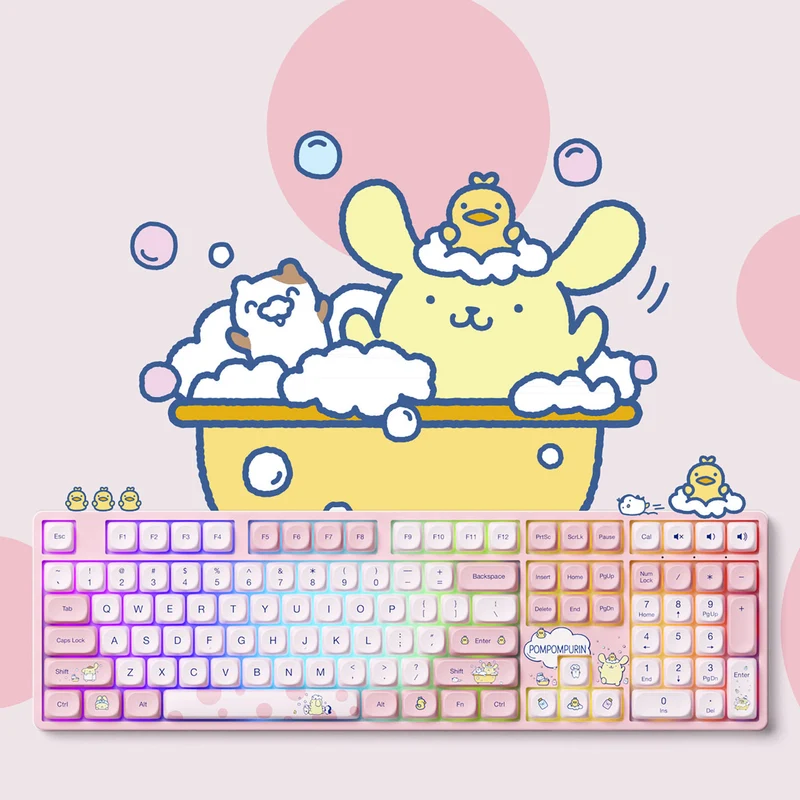 Akko Pompompurin 5108B Plus Multi-Mode RGB Hot-Swappable Mechanical Keyboard (Akko V3 Piano Pro Switch) (Yellow, Pink)