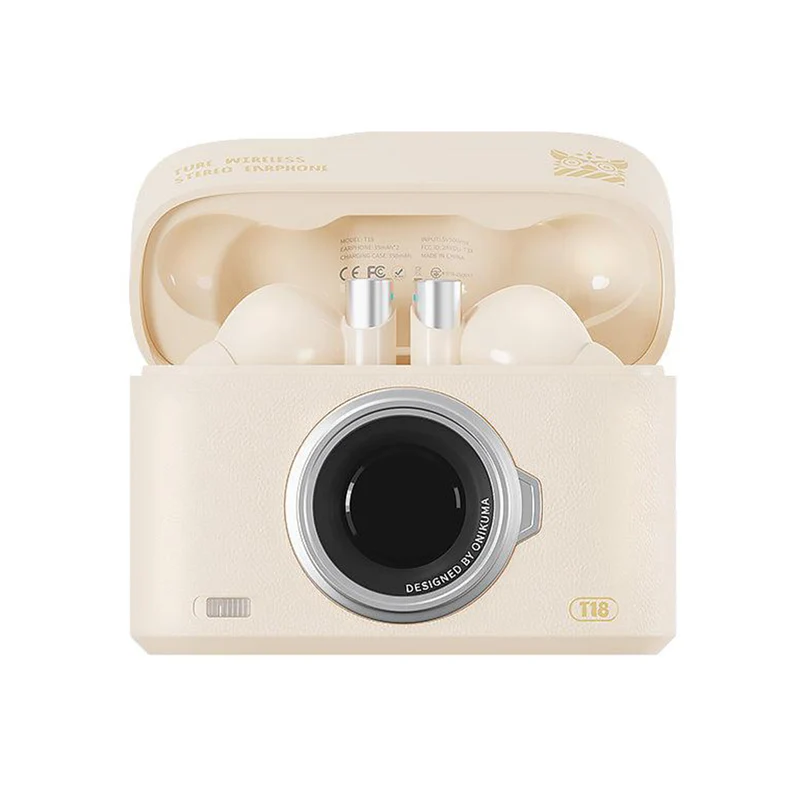 Onikuma T18 Dual Microphone ENC Noise Reduction Wireless Earphones (White, Off-White, Brown)