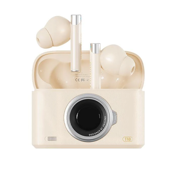 Onikuma T18 Dual Microphone ENC Noise Reduction Wireless Earphones (White, Off-White, Brown)