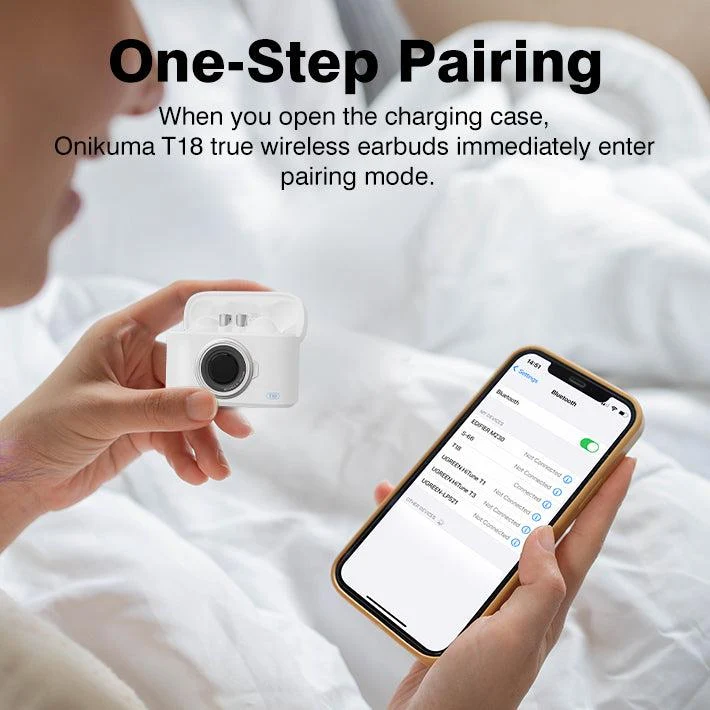 Onikuma T18 Dual Microphone ENC Noise Reduction Wireless Earphones (White, Off-White, Brown)