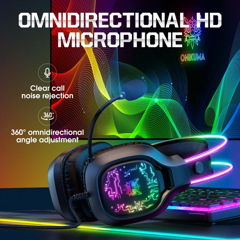 Onikuma X22 RGB Noise Cancellation Microphone Multi-Platform Gaming Headset (Black, White)