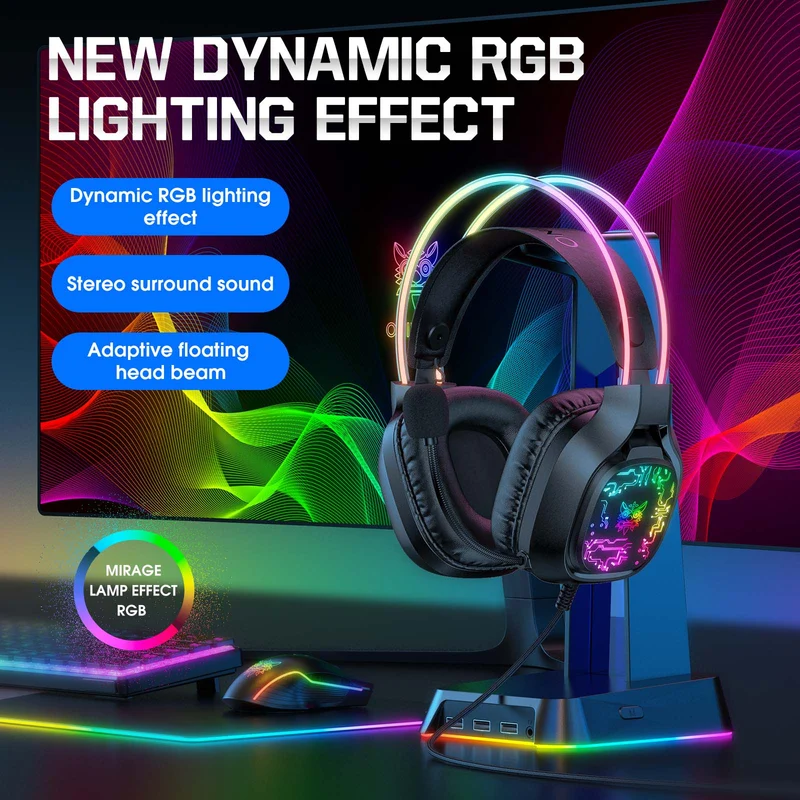 Onikuma X22 RGB Noise Cancellation Microphone Multi-Platform Gaming Headset (Black, White)