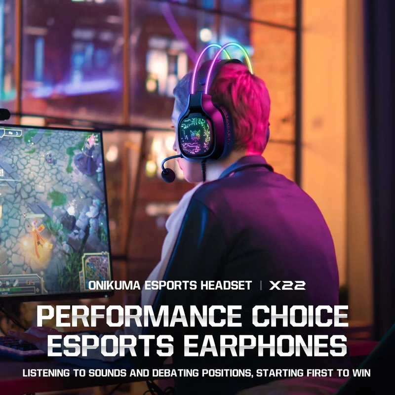 Onikuma X22 RGB Noise Cancellation Microphone Multi-Platform Gaming Headset (Black, White)