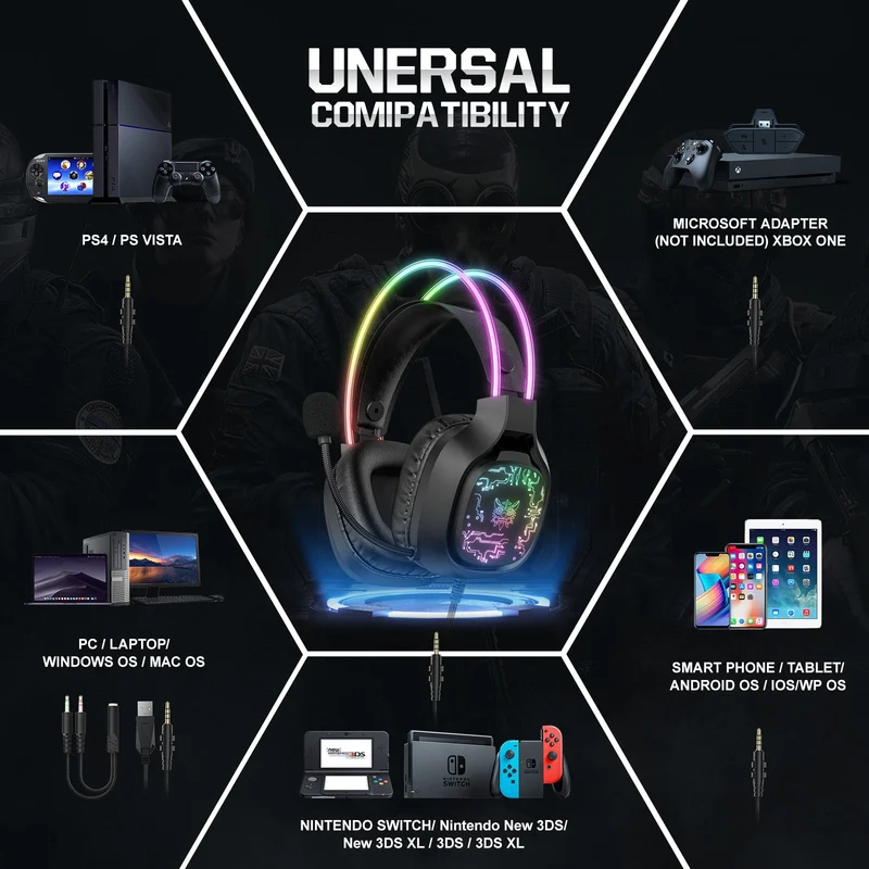 Onikuma X22 RGB Noise Cancellation Microphone Multi-Platform Gaming Headset (Black, White)