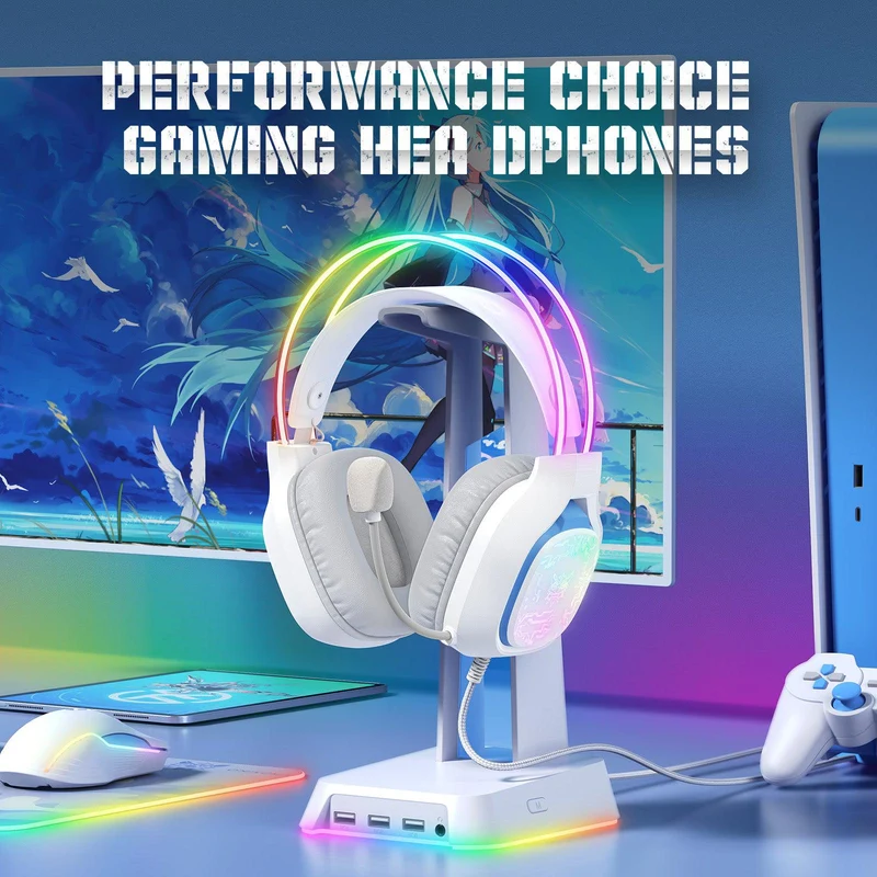 Onikuma X22 RGB Noise Cancellation Microphone Multi-Platform Gaming Headset (Black, White)